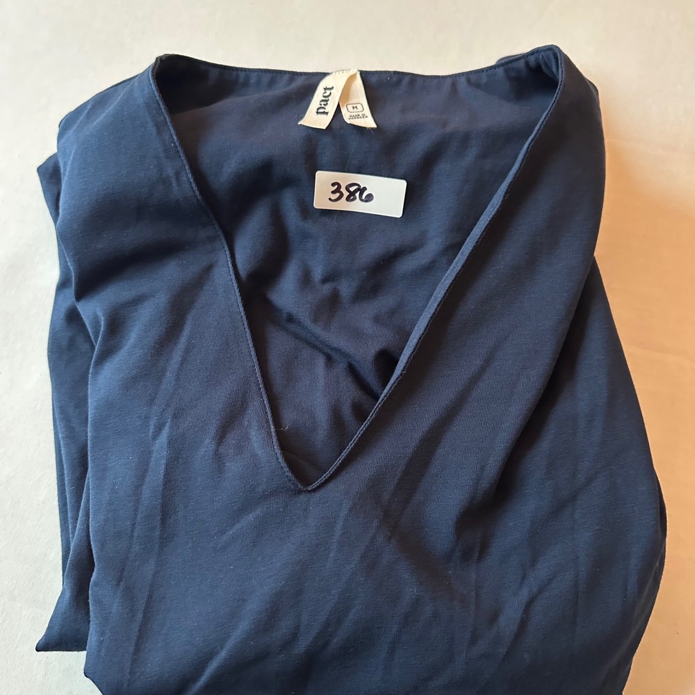 Pact Organic Cotton Twist Front V-Neck Midi Dress Navy Blue Sleeveless M - Picture 7 of 7